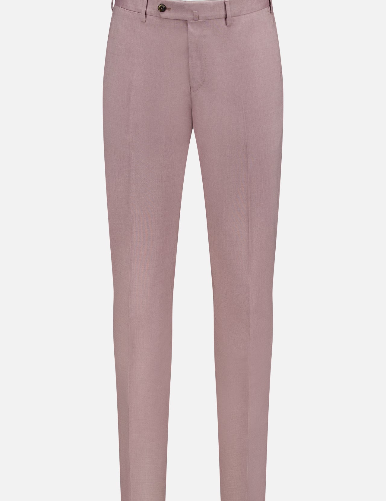 PT TORINO Wool & Cotton Stretch Oxford Trouser Pants in light pink for men feature a slim fit, front button and zip closure, belt loops, and side pockets, shown on a plain white background.