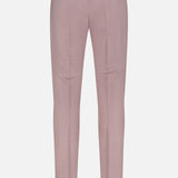 Back view of PT TORINO Wool & Cotton Stretch Oxford Trouser Pants in light pink, featuring belt loops, two buttoned back pockets, and a slim fit in a soft wool-blend fabric.