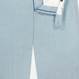 The PT TORINO Wool Blended Solaro Trouser Pants feature a partially open waistband that reveals the white lining and button closures. Designed with visible belt loops and a zipper fly, these tailored pants offer an office-ready, chic look.
