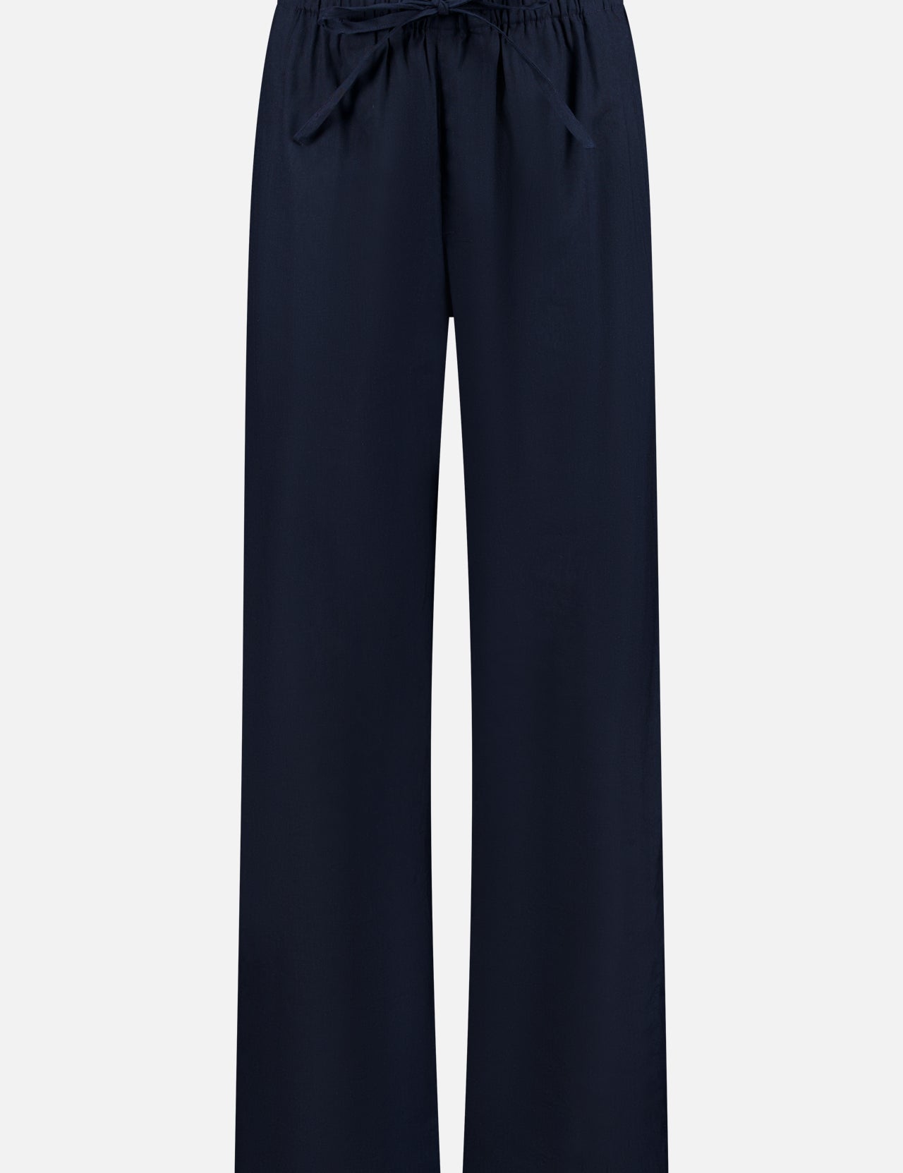 The RAG & BONE Logan Wide Leg Linen Beach Pant features a navy hue, soft linen blend, elastic drawstring waist, and relaxed fit, shown on a plain white background.