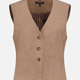 The RAG & BONE Jennifer Combo Blazer is a beige, single-button blazer with a tailored fit. It features two front slit pockets and a V-neckline with brown and white striped lining, shown against a white background.