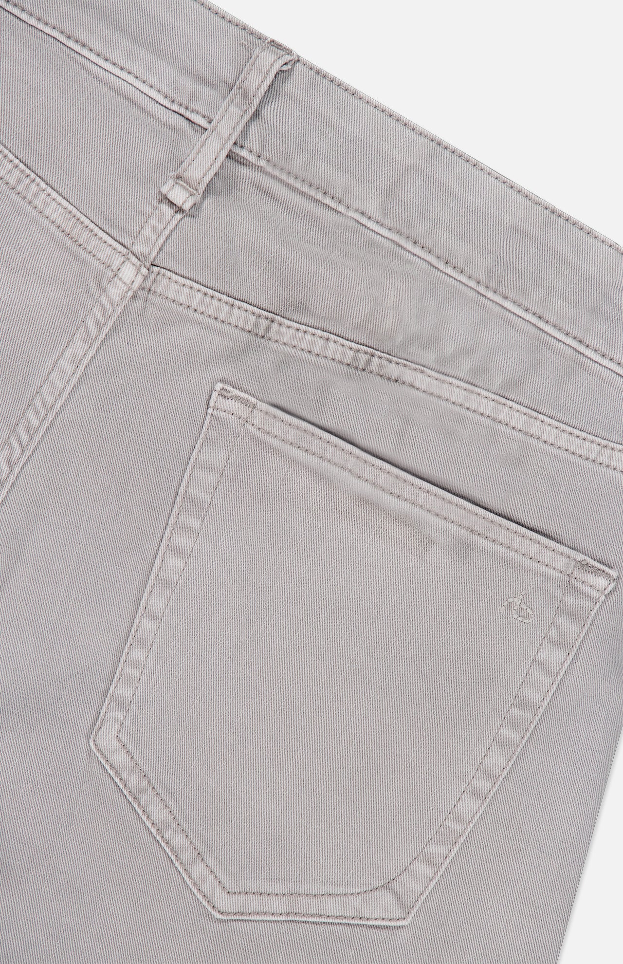 Close-up of the back pocket and waistband of the RAG & BONE Fit 3 Aero Stretch Pant in light grey, highlighting stitching details and a belt loop against a plain background for ultimate comfort and denim-inspired style.