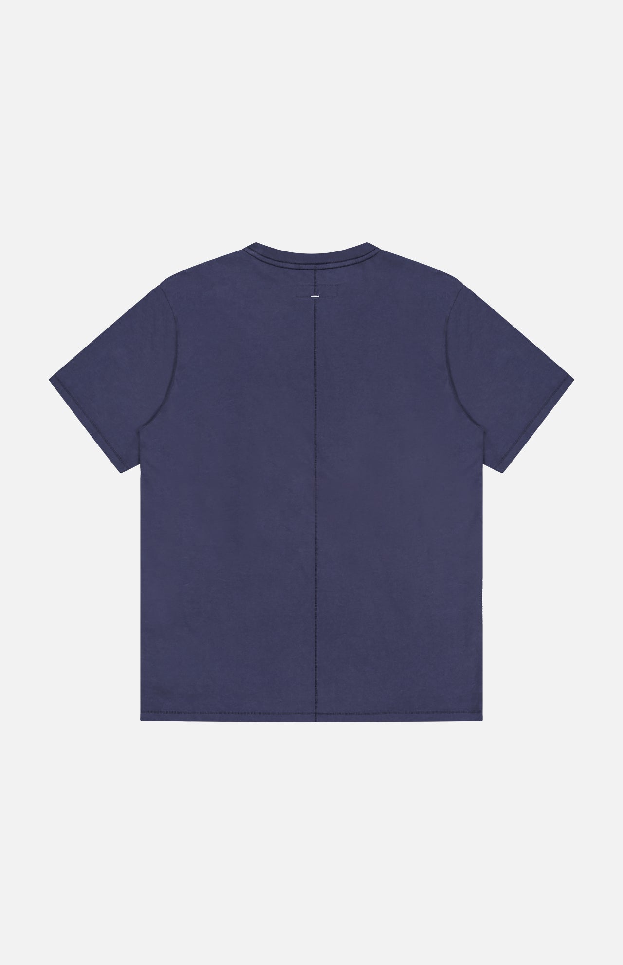 The RAG & BONE Garment Dye Classic Pocket T-shirt, shown from the back in plain navy cotton with a subtle center seam, is a men's casual style displayed on a white background.