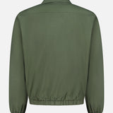 Back view of the RAG & BONE Harrington Cotton Jacket in dark green cotton twill, featuring a collar, elastic waistband, and elastic cuffs—classic British sportswear inspiration—shown on a white background.