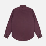A RAG & BONE Tomlin Dobby Dress Shirt, featuring long sleeves and button cuffs in a dark maroon burgundy hue, is laid flat with the back side visible against a plain white background.