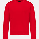 The Vernon Cashmere Crewneck Sweater by RAG & BONE features a bright red color, long sleeves, and a classic crew neckline, shown on a white background.