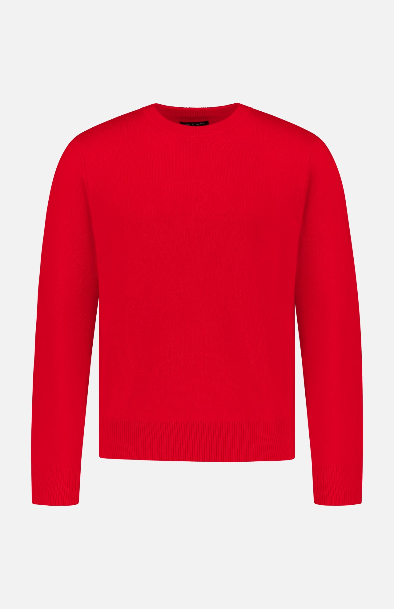 The Vernon Cashmere Crewneck Sweater by RAG & BONE features a bright red color, long sleeves, and a classic crew neckline, shown on a white background.