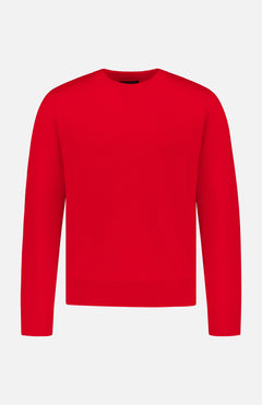 The Vernon Cashmere Crewneck Sweater by RAG & BONE features a bright red color, long sleeves, and a classic crew neckline, shown on a white background.
