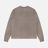 Back view of the RAG & BONE Washed Cotton Henley Shirt in muted taupe, featuring long sleeves and a crew neck. Made from soft cotton yarn, this minimalist shirt has no visible patterns or logos and is shown on a plain white background.