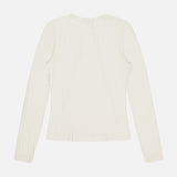 The RAG & BONE Natalia Long Sleeve Ribbed Shirt in ivory is shown from the back, laid flat on a white background. It features a round neck and subtle vertical ribbing for a minimalist, versatile look.