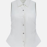 The Airflex Leah Ruched Side Tank Top by RAG & BONE is a sleeveless white tank featuring a fitted silhouette with ruched sides, shown against a plain white background.