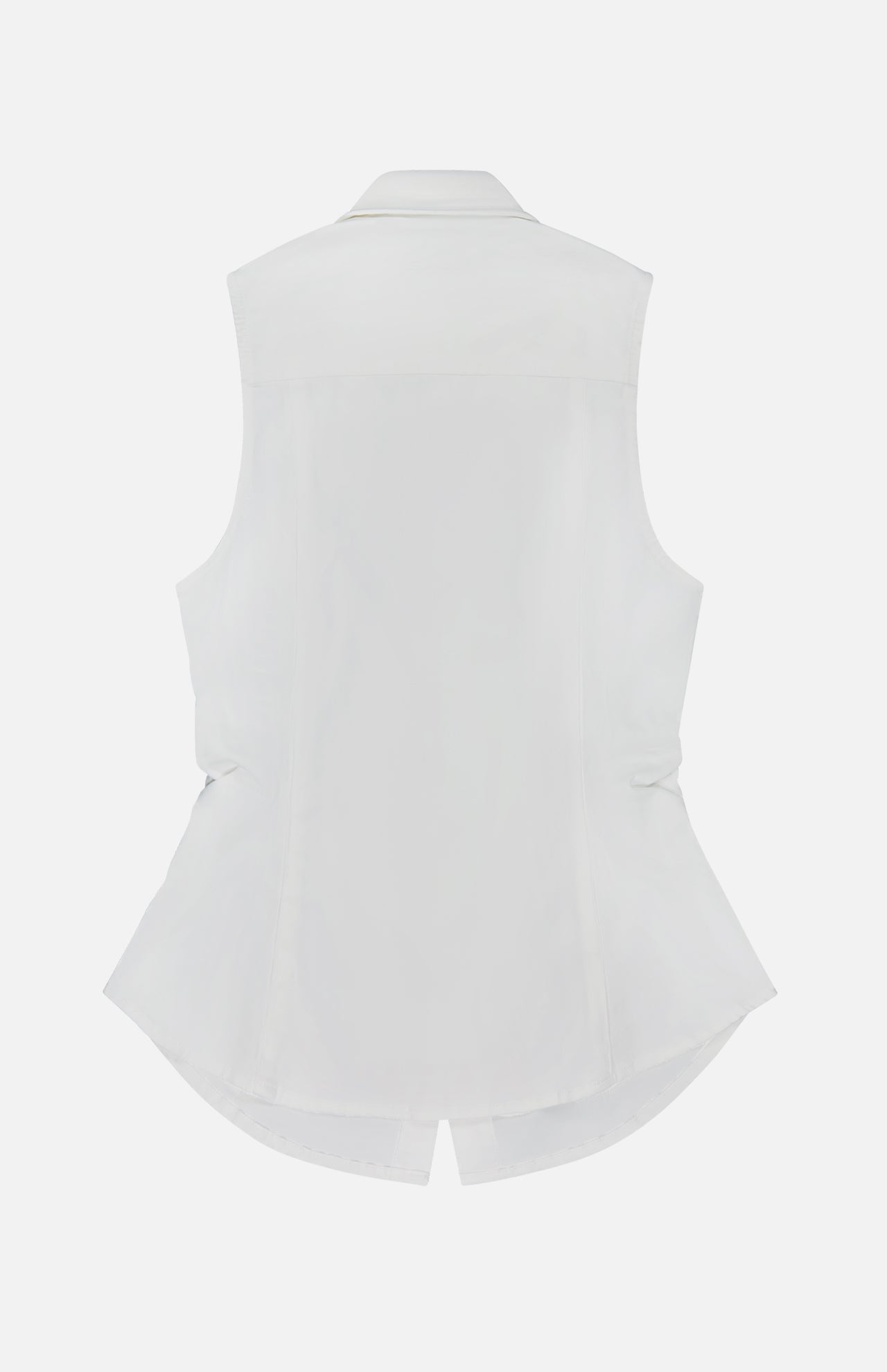 Back view of the Airflex Leah Ruched Side Tank Top by RAG & BONE, showcasing its sleeveless design with a tailored fit and subtle flare at the hem, displayed against a plain white background.