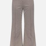 The RAG & BONE Irina Printed Kick Flare Pant features a black and white micro check, high waist, front seams, and a slight flare at the hem, displayed on a white background.