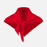 Bright red Jada Brushed Cashmere Bandana Scarf in a triangle design, tied in a knot at the front.