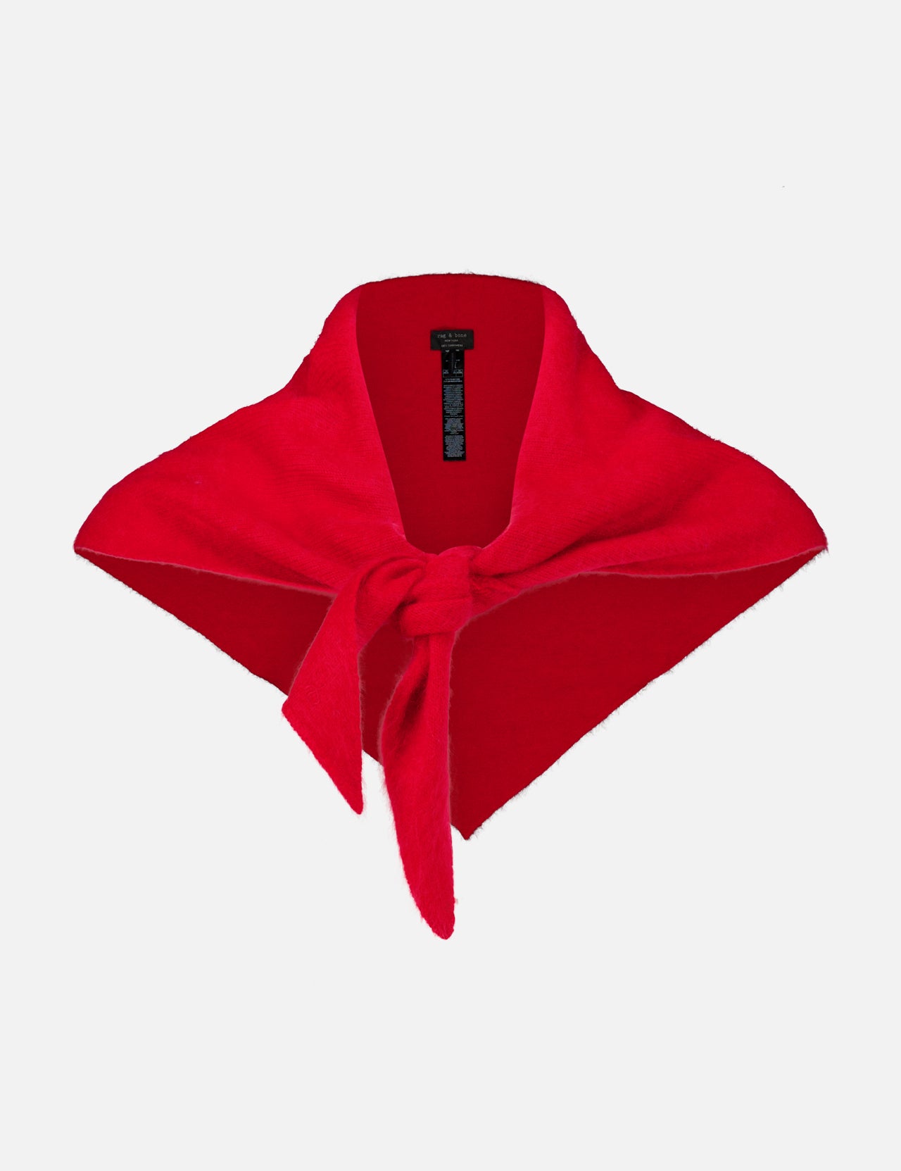 Bright red Jada Brushed Cashmere Bandana Scarf in a triangle design, tied in a knot at the front.