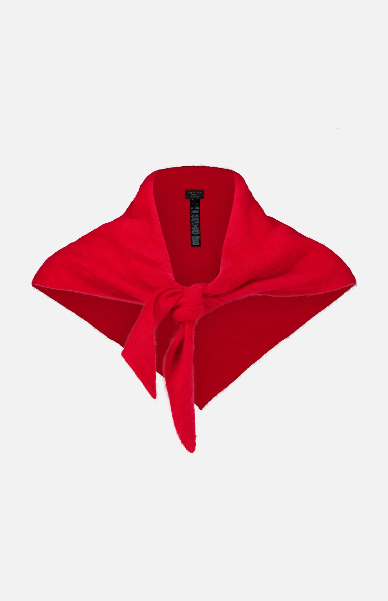 Bright red Jada Brushed Cashmere Bandana Scarf in a triangle design, tied in a knot at the front.