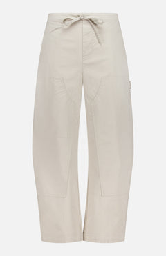 The RAG & BONE Jolie Wide Leg Carpenter Pant in beige features a relaxed fit, large front patch pockets, drawstring waist, and straight hem, showcased against a white background.