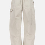 The RAG & BONE Jolie Wide Leg Carpenter Pant features a beige hue, drawstring waist, spacious back patch pockets, and a loose wide-leg fit, shown against a white background.