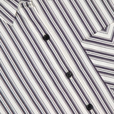 The Lucia Stripe Poplin Shirt by RAG & BONE features vertical black, white, and gray stripes, a chest pocket with diagonal stripes, black buttons, and a modern cropped fit crafted from cotton poplin.