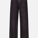 The Miramar Mallow Wide Leg Pull On Pant in Belmont by RAG & BONE features a high-waisted, wide-leg black silhouette with white stitching, front and back pockets, and a button closure against a white background.