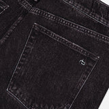 Close-up of the back pocket of Miramar Mallow Wide Leg Pull On Pant in Belmont by RAG & BONE, featuring a small white stitched logo, visible seam details, and a modern wide-leg silhouette.