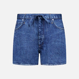 Front view of the RAG & BONE Miramar Slink Lounge Short in York, featuring a low-rise fit, tie belt, front pockets, and visible stitching, displayed on a plain white background.