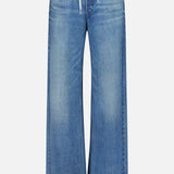 The RAG & BONE Miramar Terry Drawstring Wide Leg Pant in Ellis features a wide-leg silhouette with a faded denim look, classic five-pocket styling, and a white drawstring waist, all crafted from soft cotton terry cloth and showcased against a plain white background.