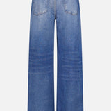 Back view of the Miramar Terry Track Pull On Pant in Carst by RAG & BONE, featuring blue wide-leg style, rear patch pockets, belt loops, subtle fading, and a relaxed fit inspired by the Miramar technique for jogger-like comfort.