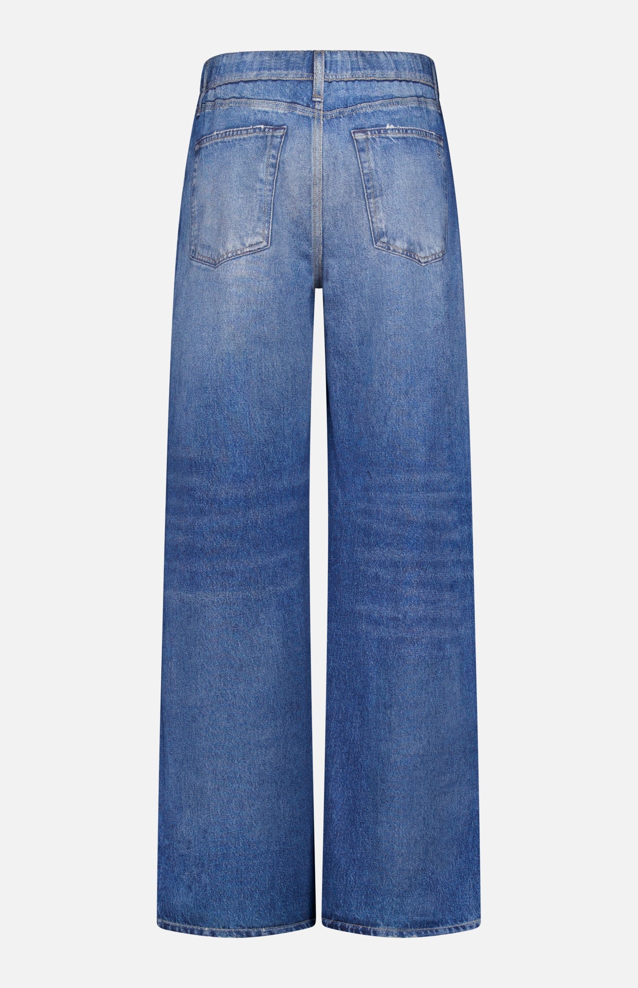 Back view of the Miramar Terry Track Pull On Pant in Carst by RAG & BONE, featuring blue wide-leg style, rear patch pockets, belt loops, subtle fading, and a relaxed fit inspired by the Miramar technique for jogger-like comfort.