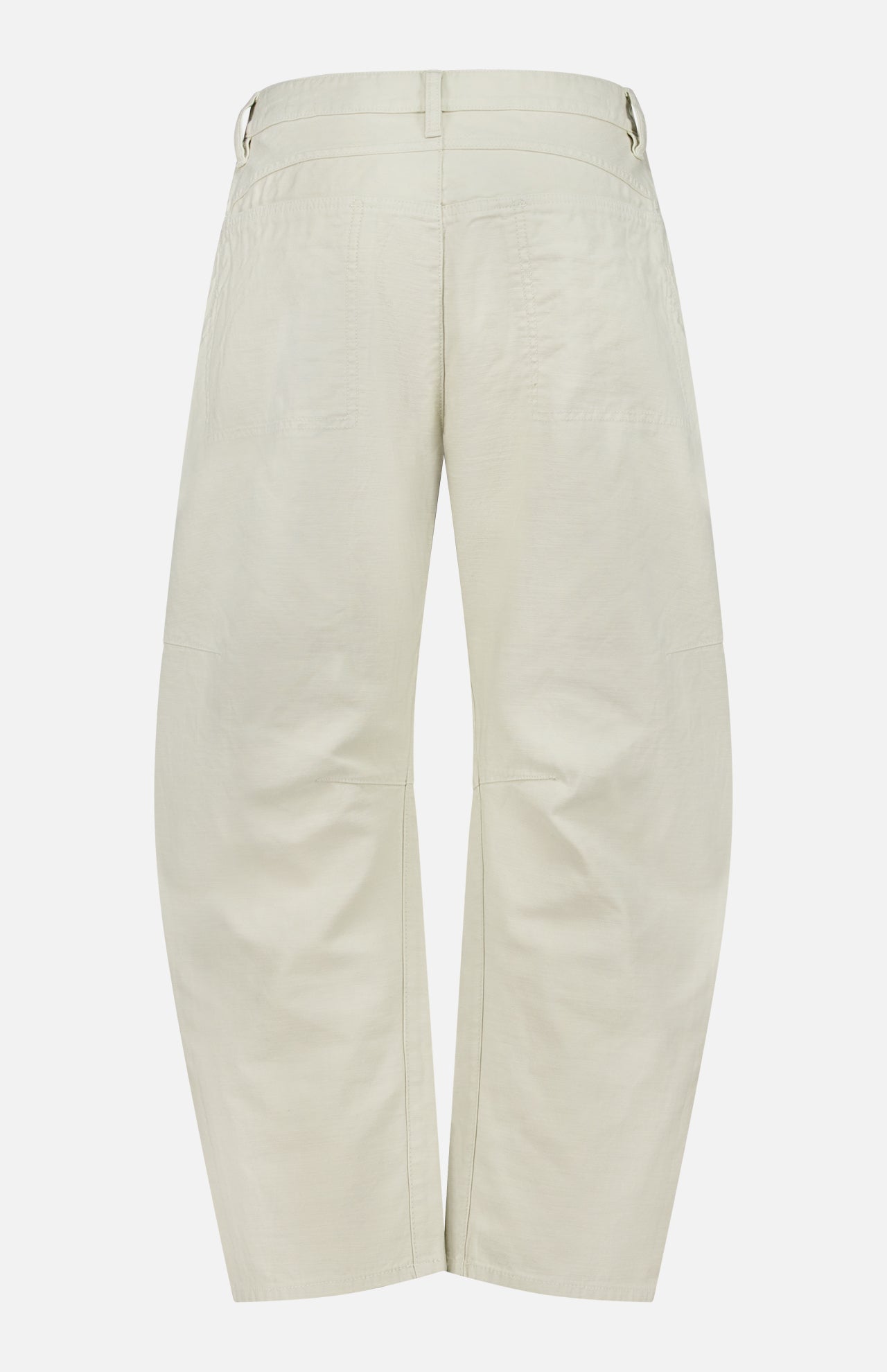 Back view of RAG & BONE Stevie Utility Tapered Pant: loose-fitting, high-waisted in light tan, featuring utility-inspired style with visible stitching and pocket details.