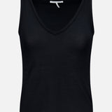The Knit V-Neck Tank Top by RAG & BONE is shown sleeveless and black against a plain white background, highlighting its sleek front design.