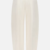 Back view of RAG & BONE's Vicky Barrel Leg Ponte Pant, featuring a high waist, off-white color, belt loops, two back welt pockets, and a slightly tapered leg for a refined slim fit.