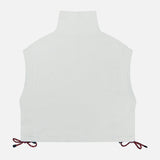 The RAG & BONE Vintage Terry Half Zip Muscle Tank Top is a white, sleeveless crop with a high neckline and side drawstrings tied in bows, shown against a plain white background.