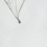 Close-up of the RAG & BONE Vintage Terry Half Zip Muscle Tank Top in white, featuring a silver zipper, ribbed collar detail, small interior tag, and a cropped fit for a modern athleisure vibe.