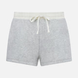 The Vintage Terry Mix Media Sweatshort by RAG & BONE features light gray cotton-blend fabric, a white elastic waistband with drawstring, and is ideal for everyday casual wear. Shown against a plain white background.