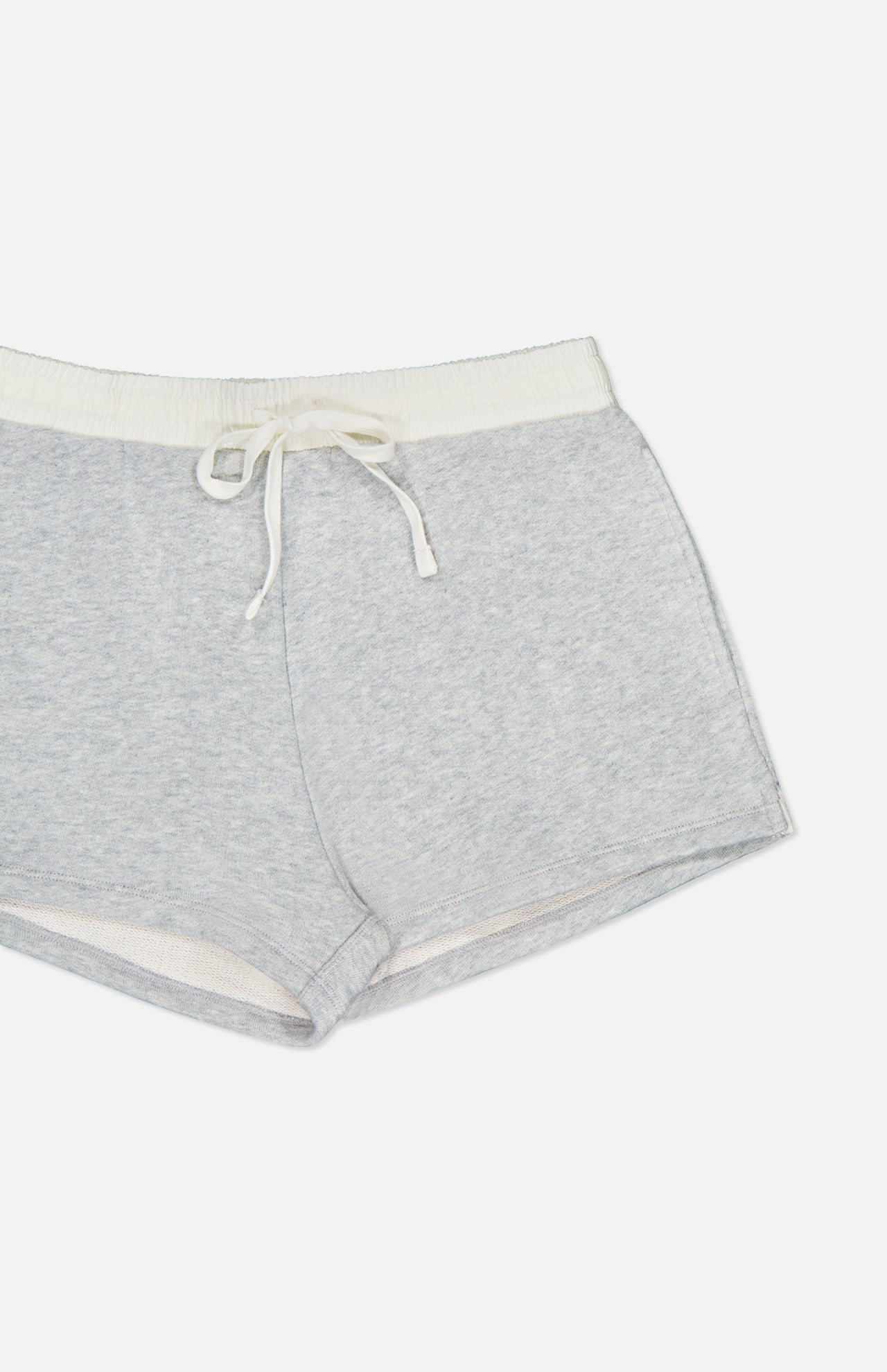 RAG & BONE Vintage Terry Mix Media Sweatshort in light grey features a white elastic waistband and drawstring, making it ideal for daily wear or travel. Shown against a plain white background.