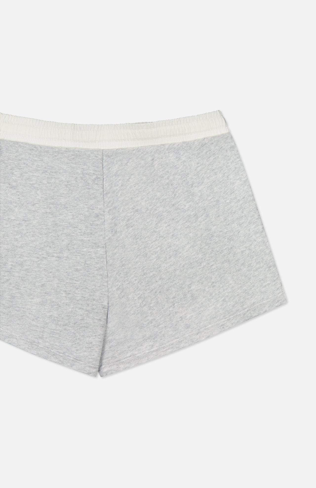 The RAG & BONE Vintage Terry Mix Media Sweatshort, shown flat against a white background, features a light gray cotton blend and a white elastic waistband with only the back side visible. Ideal for versatile travel style.