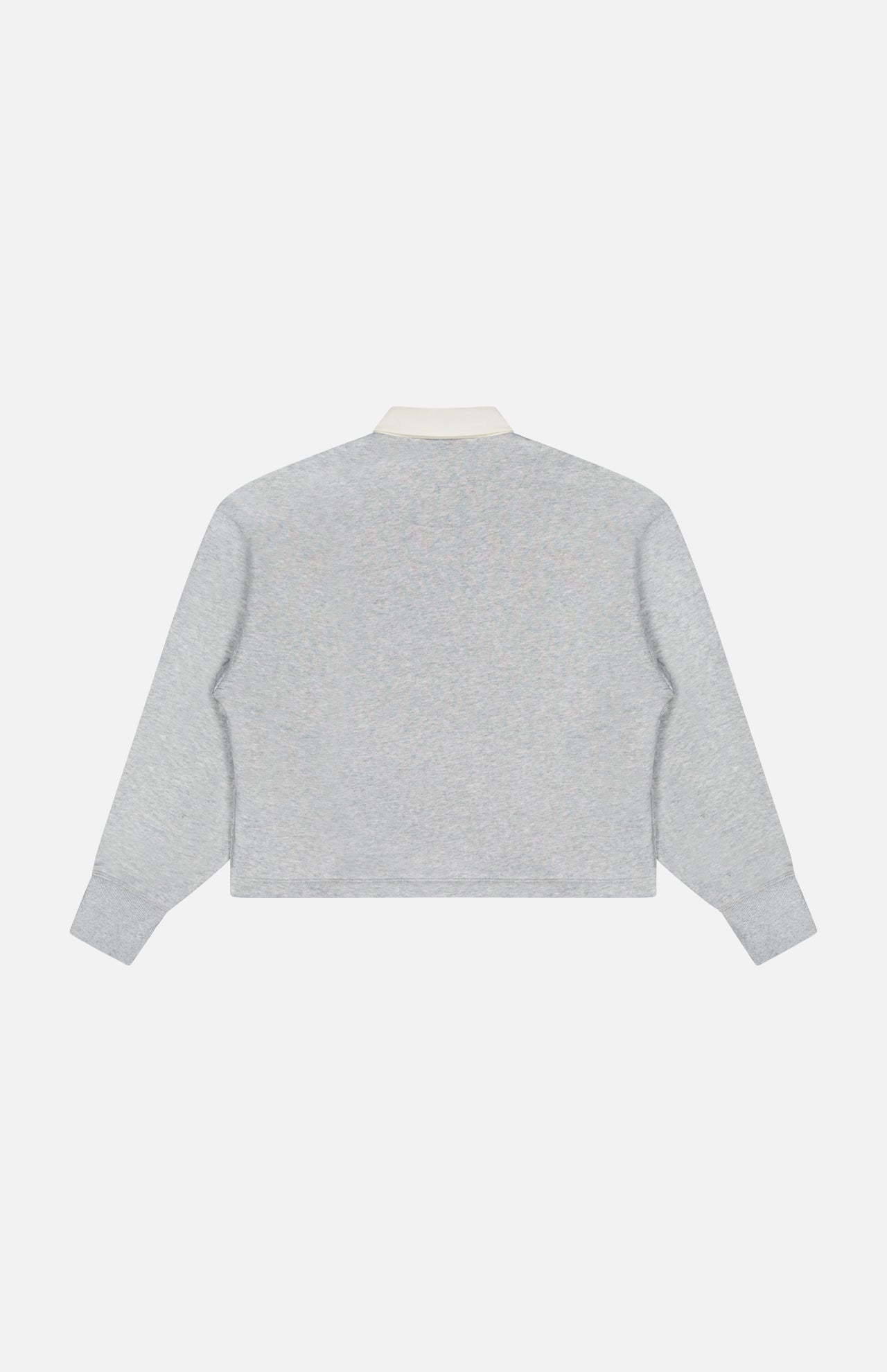 The Vintage Terry Oversized Polo Sweatshirt by RAG & BONE features a light grey cotton-blend terry cloth, an oversized fit, and a white collar. Shown from the back against a plain white background.