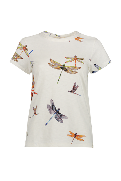 【FRIZMWORKS 】DRAGONFLY EMBLEM TEE Dragonfly Women's T-shirt, Graphic Insect Tee, Gold Jeweled