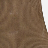 Close-up of the Adrianna Silk Skirt from RALPH LAUREN COLLECTION, featuring dark brown metallic pleated silk-blend fabric with diagonal panels at the top and a side zipper, showcasing its ribbed motif and shimmering finish.