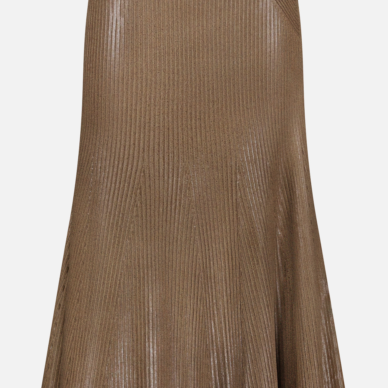 The Adrianna Silk Skirt by RALPH LAUREN COLLECTION features a metallic bronze hue with an A-line silhouette, showcasing fine vertical ribbing and a subtle sheen.
