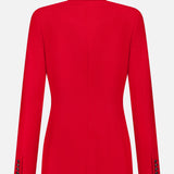 A vibrant red Camden Cashmere Jacket by RALPH LAUREN COLLECTION is displayed from the back, showcasing its tailored fit, long sleeves, and three-button cuffs.