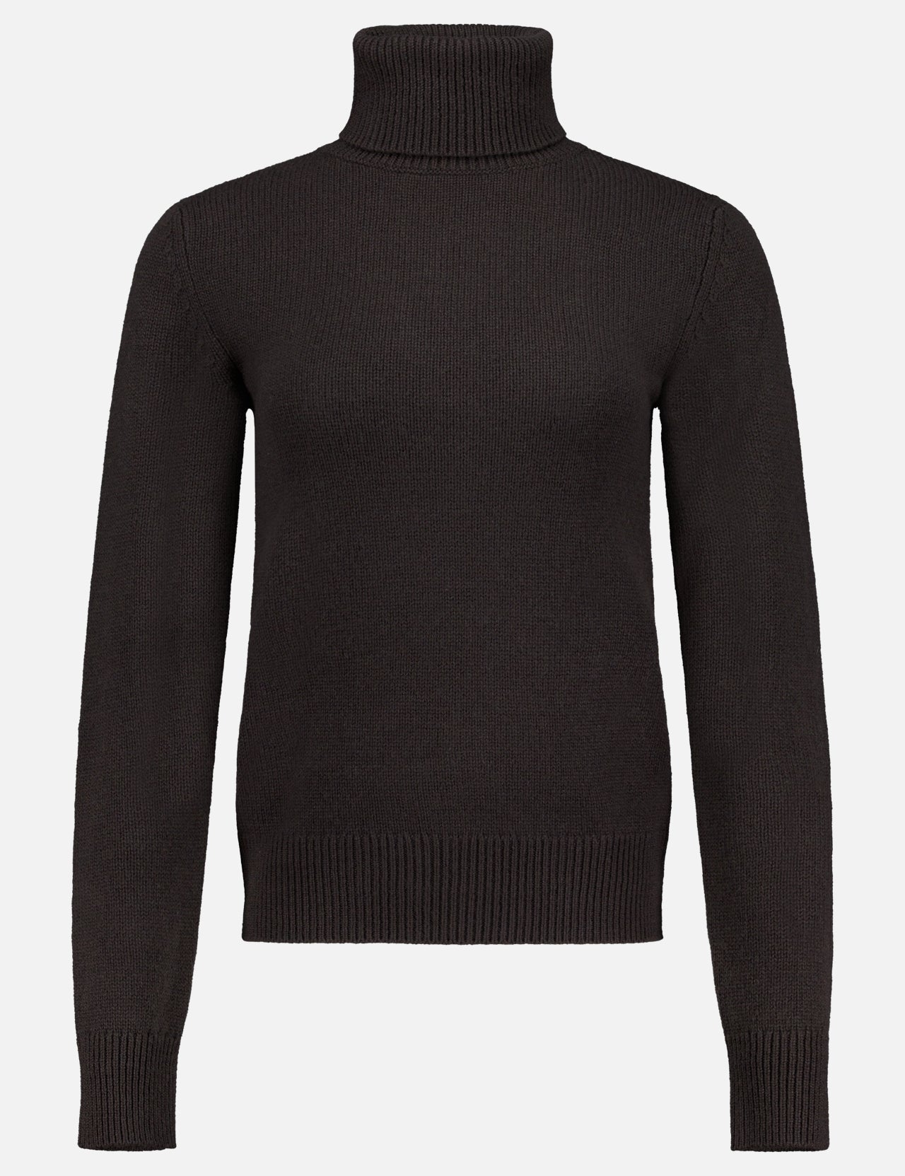 The RALPH LAUREN COLLECTION Cashmere Turtleneck Long Sleeve Sweater is a plain black Italian-made piece, featuring ribbed cuffs, hem, and collar, and is shown on a white background.