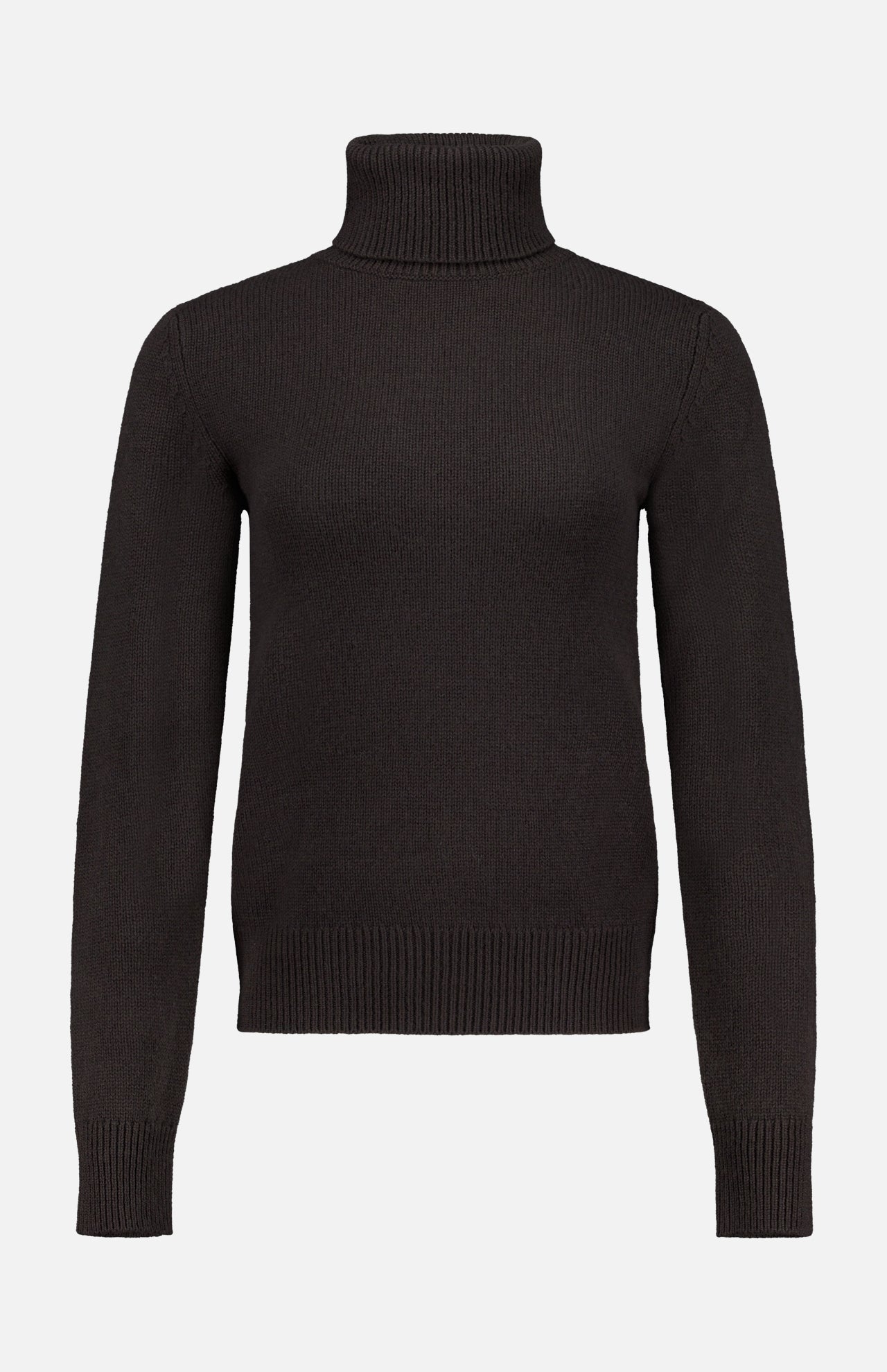The RALPH LAUREN COLLECTION Cashmere Turtleneck Long Sleeve Sweater is a plain black Italian-made piece, featuring ribbed cuffs, hem, and collar, and is shown on a white background.