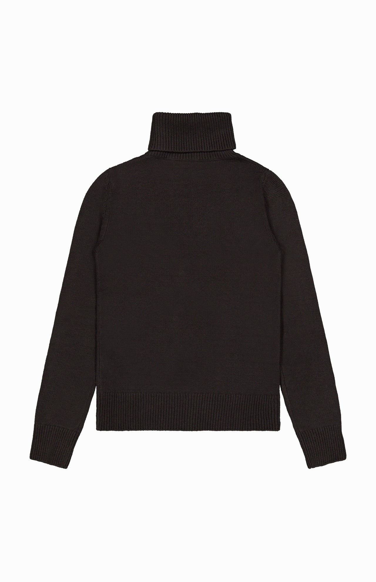 A black Cashmere Turtleneck Long Sleeve Sweater from the RALPH LAUREN COLLECTION is laid flat on a white background, displayed from the back. Crafted in Italy, this featherweight piece embodies timeless elegance and luxurious comfort.