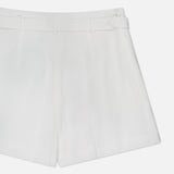 The Denise Classic Linen Shorts by RALPH LAUREN COLLECTION feature a tailored white design with belt loops and a slim waistband, shown flat on a white background—ideal for effortless summer suiting.
