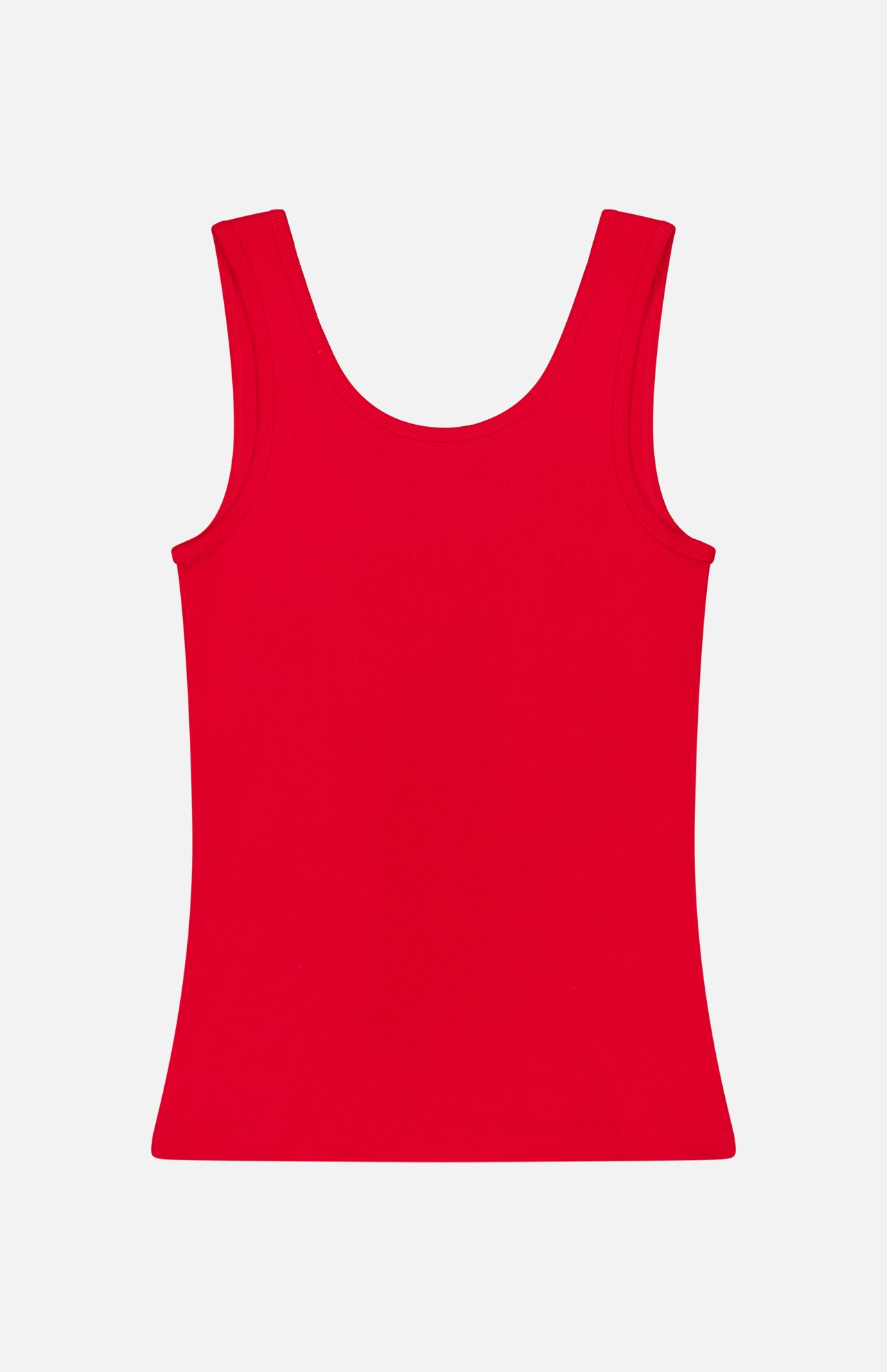 The Ellis Cotton Knit Rib Tank Top by RALPH LAUREN COLLECTION is a sleeveless, bright red rib-knit top crafted from soft cotton-blend jersey, shown laid flat on a white background.