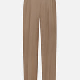 The Fine Wool Standard Pants from RALPH LAUREN COLLECTION are tan dress pants shown against a white background, tailored from stretch-wool fabric with a straight-leg silhouette. They feature belt loops, front pleats, and two back buttoned pockets for a relaxed fit.