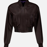 Ralph Lauren Collection Grained Leather Bomber Jacket in dark brown lamb leather with a ribbed collar, cuffs, and hem.