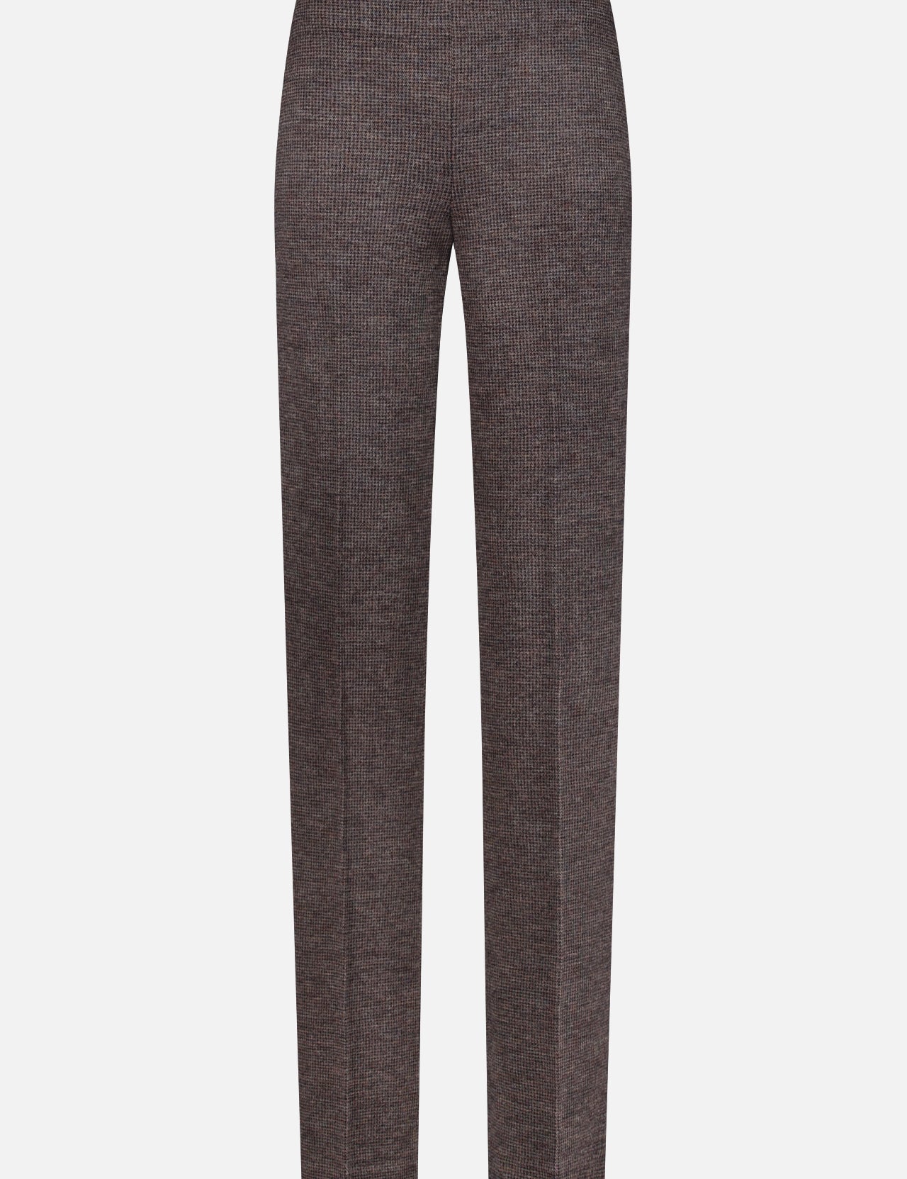 A pair of Jersey Knit Standard Straight Pants by RALPH LAUREN COLLECTION, featuring a straight-leg, high-waisted design in brown with a subtle textured pattern that highlights the refined silhouette of Italian-tailored pants, displayed against a plain white background.